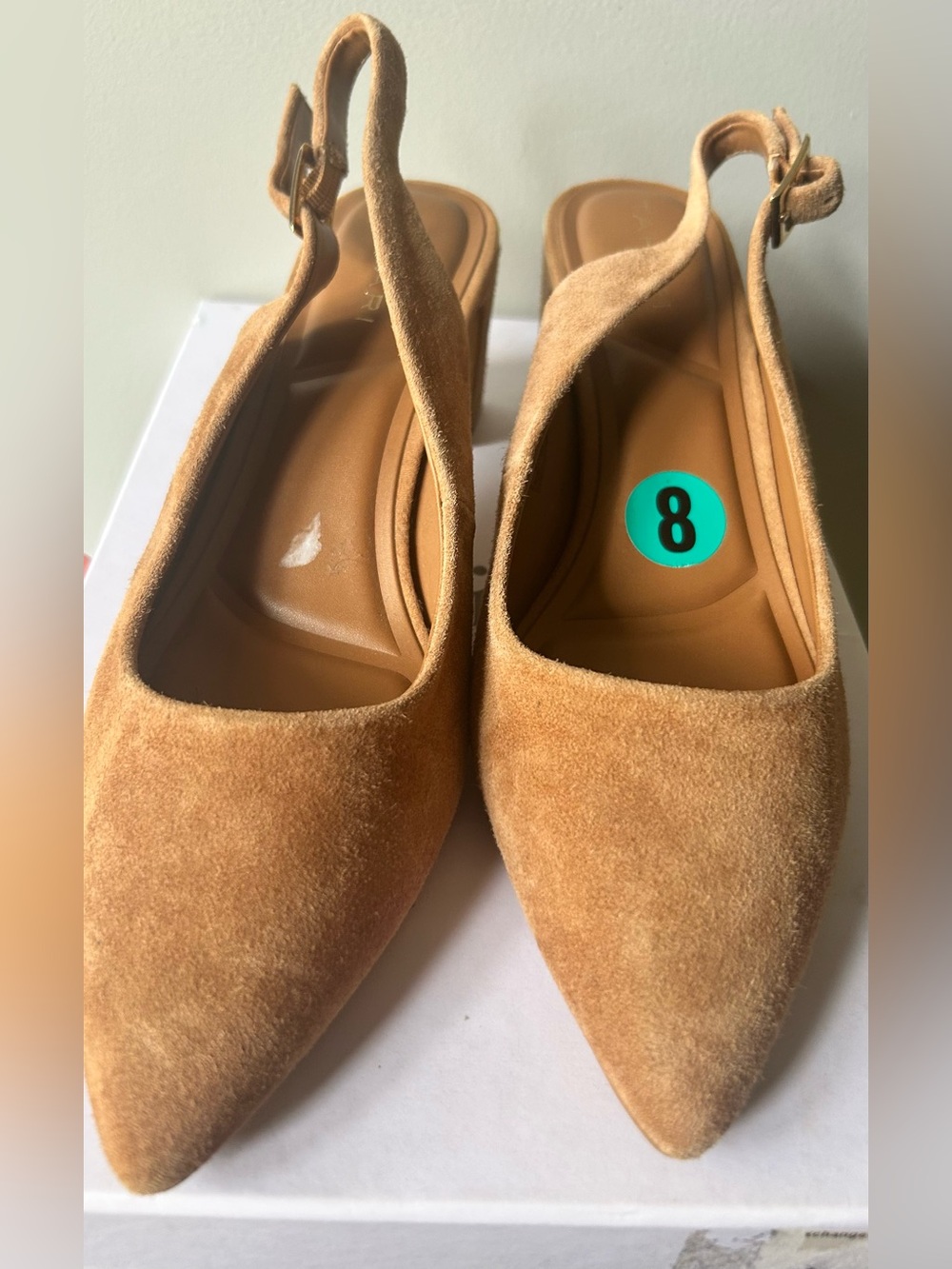Tahari Camel Suede Slingback Block Heel Mules - Picture 3 of 6